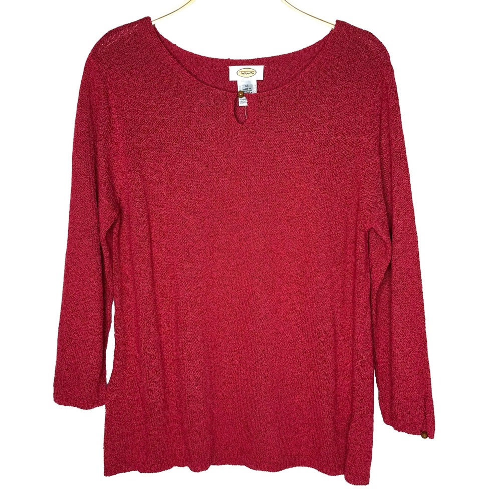 Talbots Knit Top Womens XL Red Excellent Keyhole Neck 3/4 Sleeve Cotton Viscose
